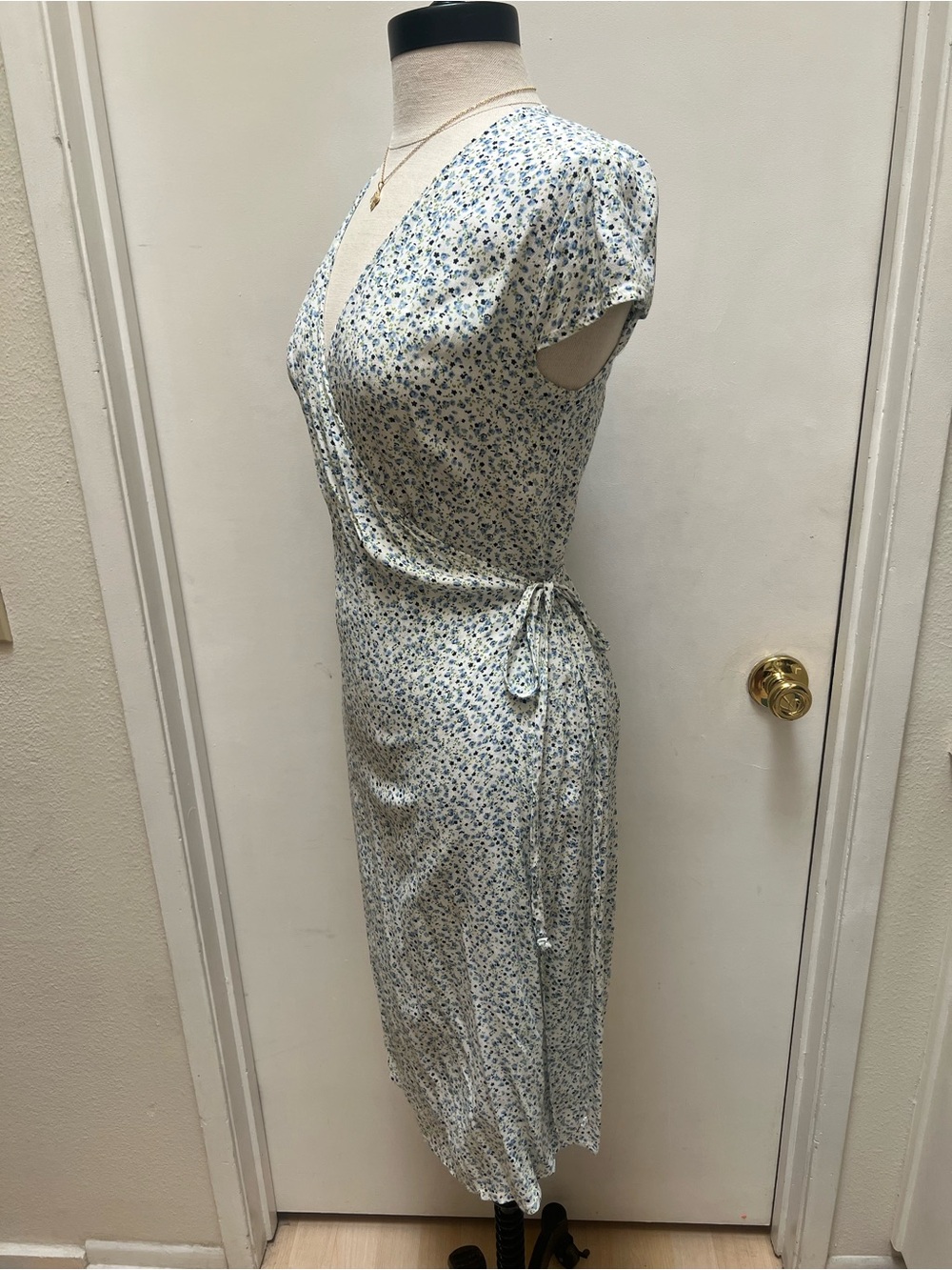 Brandy Melville Light Blue Floral Wrap Midi Dress